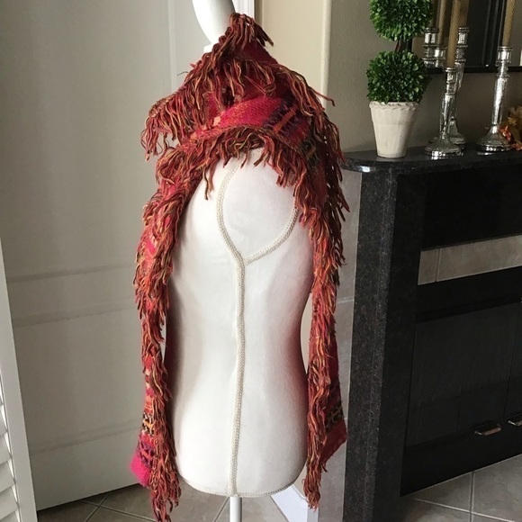 Steve Madden Long Knit Fringed Neck Scarf Muffler Acrylic Boho Pink Red Multi - Picture 15 of 16